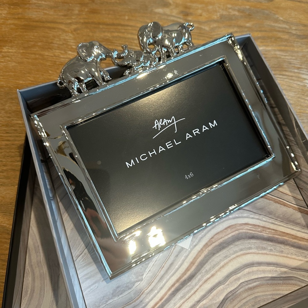 Brand new Michael Aram Silver Elephant Accent Frame baby shower gift